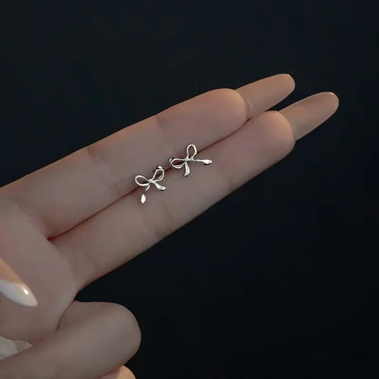 Celestine Bow Studs 3D Bowknot Design ;925 Silver-Plated Zinc Alloy ;Stainless Steel Posts ;Hypoallergenic