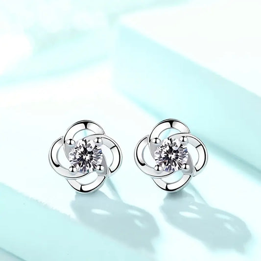 Seraphina Clover Studs Rhinestone Inlay ;Four-Leaf Clover Design ;Stainless Steel Posts;Hypoallergenic