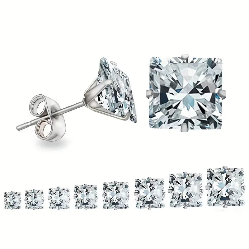 Lustra – 2mm Stainless Steel Stud Earrings with Zirconia