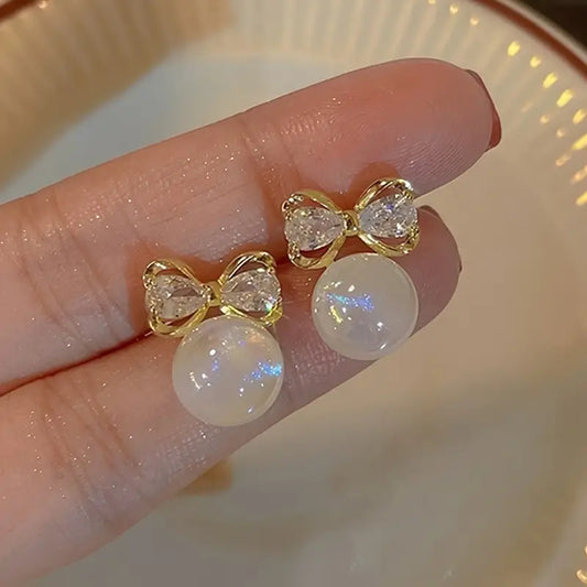 Élodie Bow Earrings French-Inspired Elegance ;Rhinestone Accents ;925 Sterling Silver Post