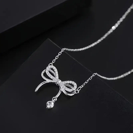 Petite Grace Bow Necklace -  Elegant Everyday Jewelry Alloy Chain with Secure Clasp