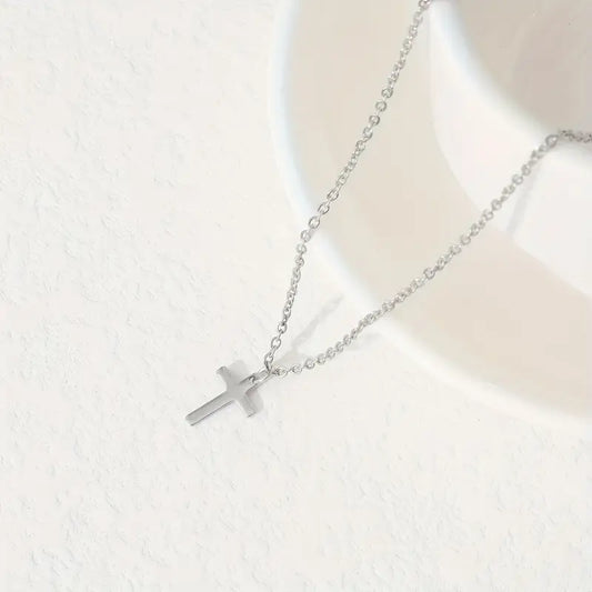 Solace Cross Necklace Stainless Steel;Classic Minimalist Design;Polished Elegance