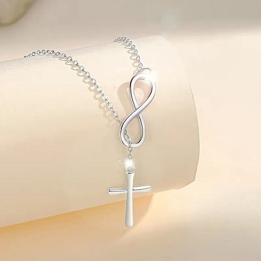 Eterna Cross Necklace Vintage Boho Charm ;Stainless Steel ;Infinity ; Cross Pendant