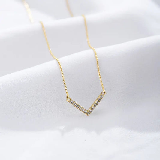 Vera Necklace Stainless Steel ;V-Shaped Silhouette ;Sparkling Stone Accents