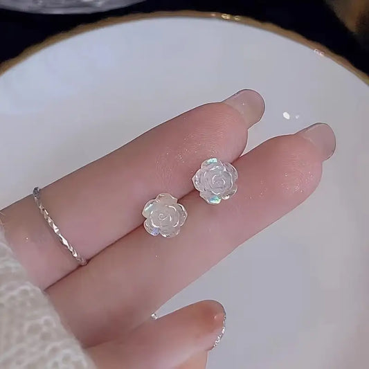 Roselle Bloom Studs Transparent Resin ;Embedded Rose Motif ;Stainless Steel Posts ;Hypoallergenic