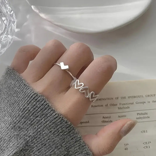 Heartline – 2 Piece Silvery Hollow Heart Open Ring