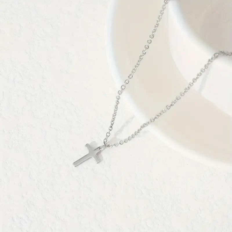 Solace Cross Necklace Stainless Steel;Classic Minimalist Design;Polished Elegance